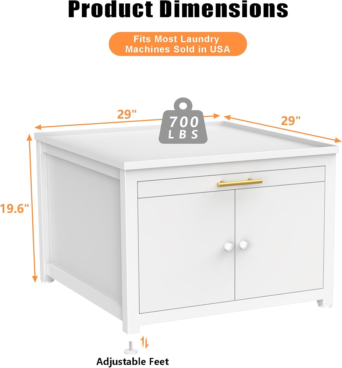 GDLF Laundry Pedestal Heavy Duty Metal Washer and Dryer Stand 29' Universal Fit Anti-Vibration Washing Machine Stand with Laundry Basket Shelf and Built-in Drain Pan + Hose,770 LBS Capacity,White