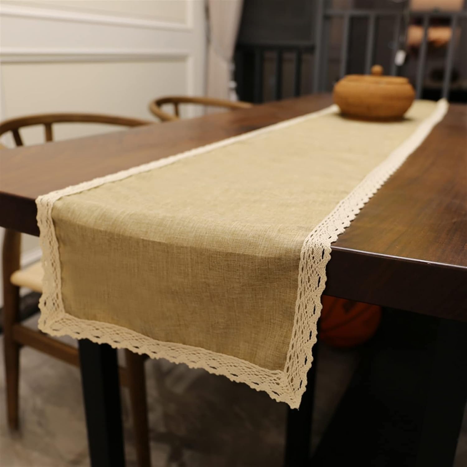 Handmade Simple Table Runners 30x250cm Runner Burlap Vintage Lace Jute Tv Cabinet Rectangular (Gray 30x180cm) (Khaki 30x210cm)