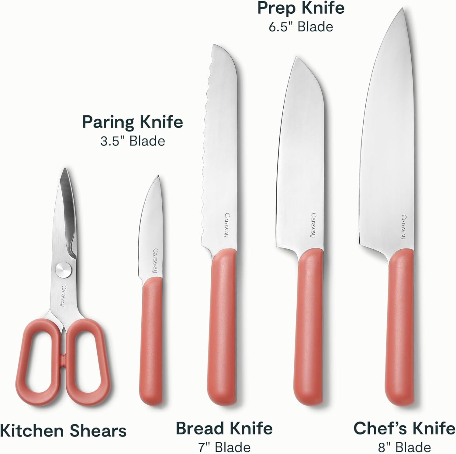 Caraway Kitchen Knife Set & Wooden Utensil Set - Made With Premium German Steel Blades & FSC-Certified Birch Wood - Non-Toxic Materials - Perracotta