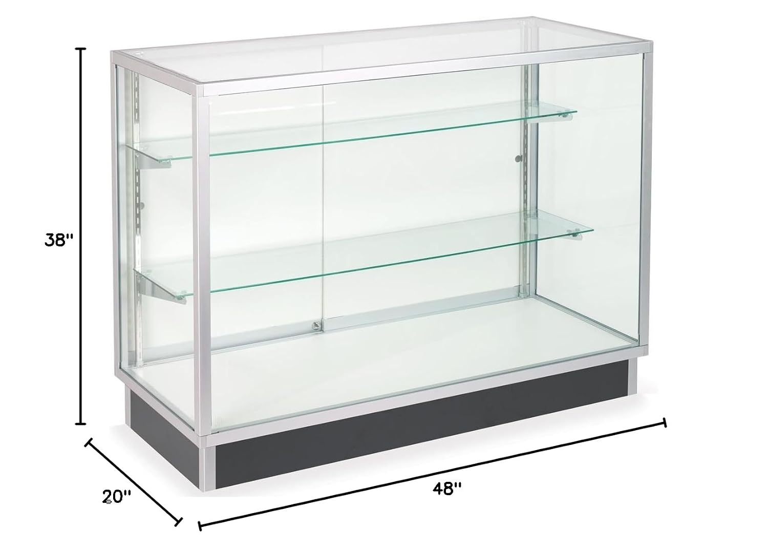 Displays2go Glass Display Cabinet, Free‑Standing Aluminum Showcase with Tempered Glass & Locking Sliding Doors for Retail Use (IEV4WKD)