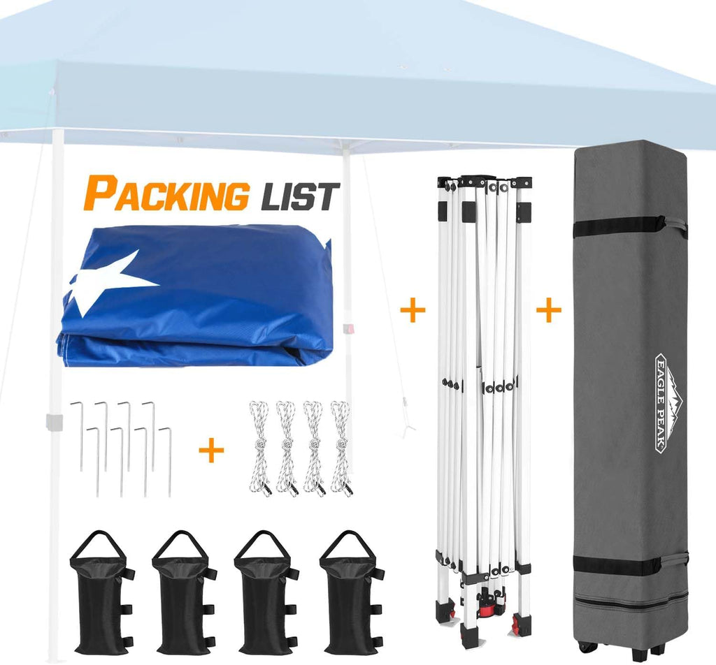 EAGLE PEAK Pop Up Canopy Tent with Wheeled Carry Bag, 8 Stakes, 4 Ropes, 4 Weight Bags, Easy Set Up Tent Canopy, 10x10 ft, 100sqft of Shade, American Flag