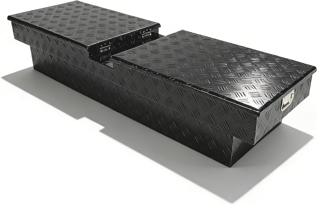 BLACKHORSE-RACING 70inch Heavy Aluminum Gull Wing Truck Tool Box,Crossover Truck Tool Box for Storage and Organization with 2 Latch Locks-Black(70' L x 20' W x 13' H)