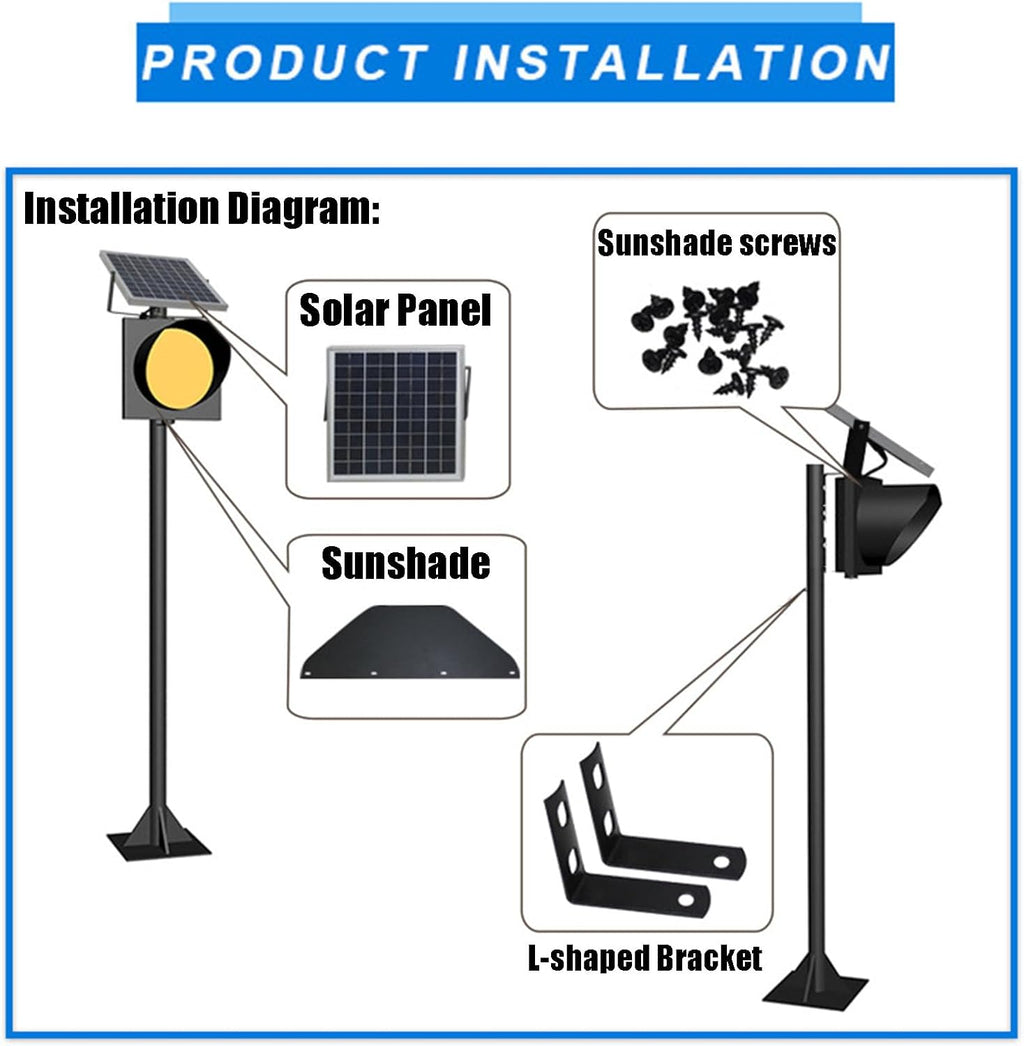 Yellow Solar Traffic Signal Light, IP65 Waterproof Road Safety Warning Lamp, Flashing PC Shell Emergency Signal, 20cm/30cm/40cm Sizes - Enhance Visibility & Safety