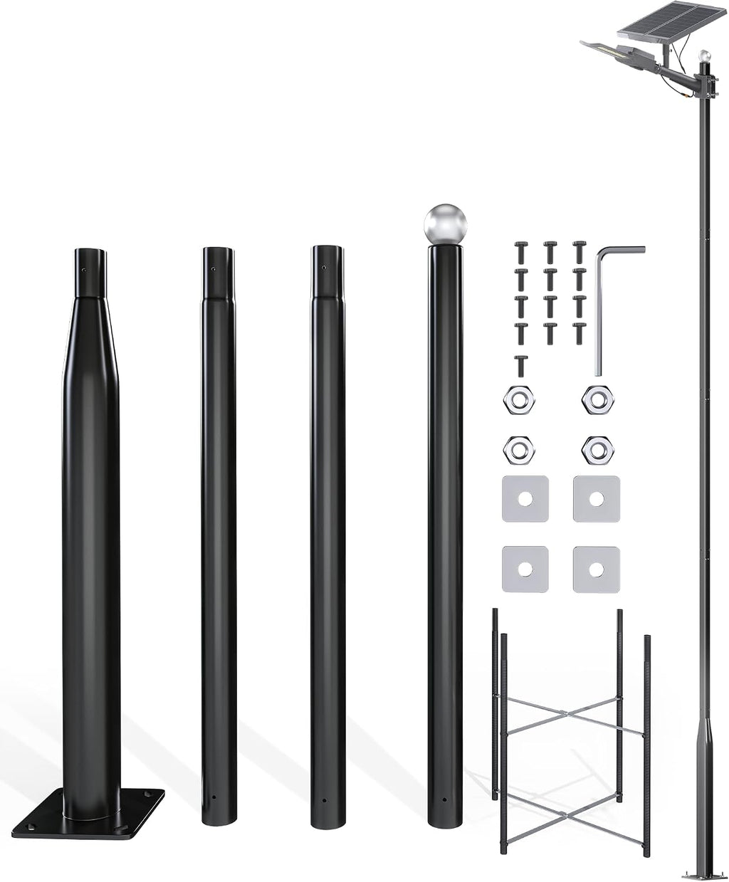 JAYNLT 13Ft Tall Street Light Pole -Heavy -Duty Metal Street Lamp Post for Solar Street Lights with Mounting Rebar Cage Base Accessory for Parking, Yard,Farm(Light not Included