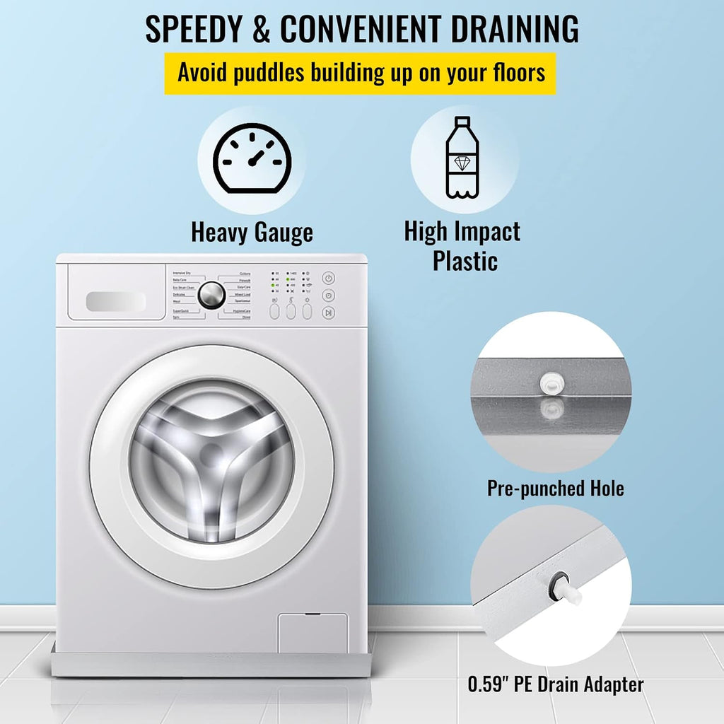 VBENLEM 32 x 30 x 2.5 Inch Washing Machine Pan 18 GA Thickness 304 Stainless Steel Heavy Duty Compact Washer Drip Tray with Drain Hole & Hose Adapter