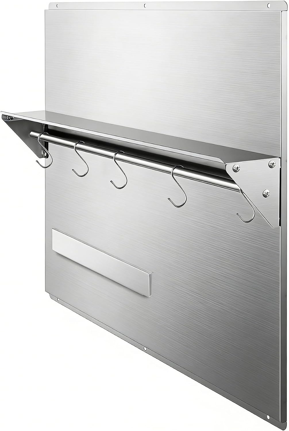 Range Backsplash – 30'x30' 304 Stainless Steel Backsplash with Storage Shelf & Magnetic Knife Holder, Stove Backsplash for Kitchen Wall Protection, Pre-Drilled Holes for Easy Installation & Easy Clean