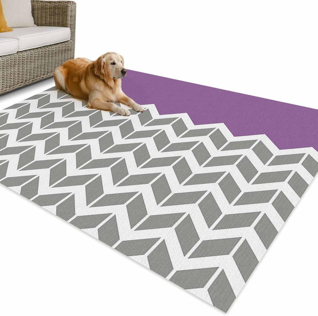 Outdoor Rug 4x6ft Grey White Arrow Chevron Striped Patio Area Rugs Waterproof Easy Cleaning Non Shedding Thick Mats Purple Carpet for Indoor Outdoor Porch Deck Backyard Balcony