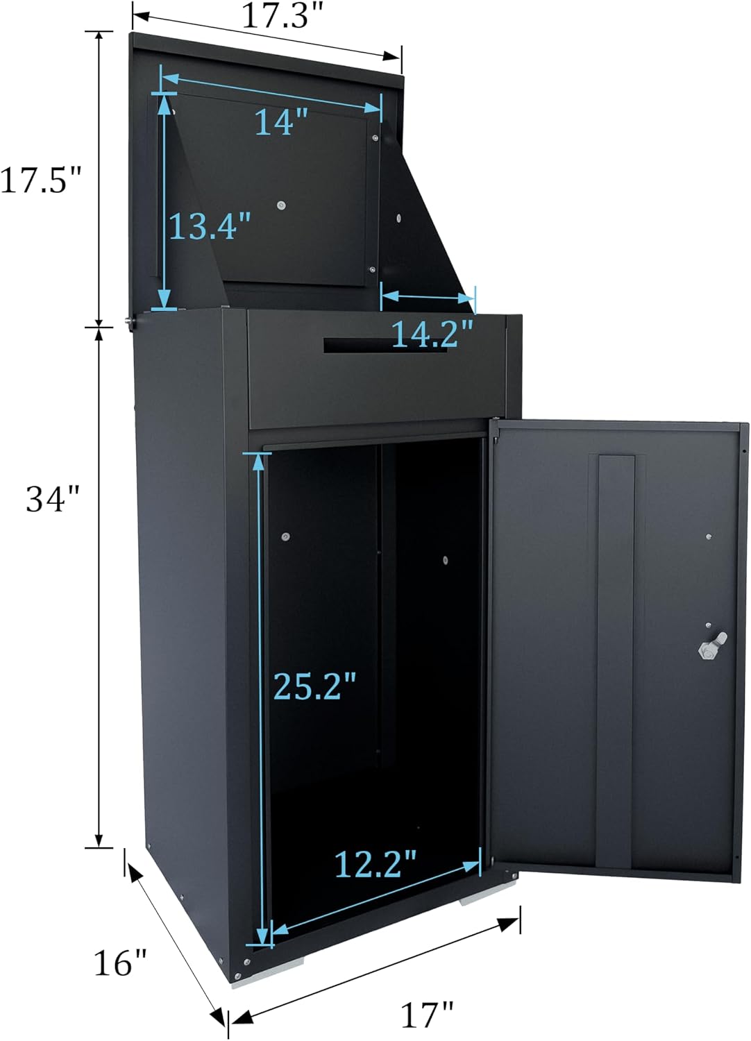 Package Delivery Box for Outside, Large Parcel Drop Box with Top Drop Chute for Packages, Anti-Theft Lockable Package Mailbox with Drop Slot for Mails & Home Porch Use 34'×16'×17'