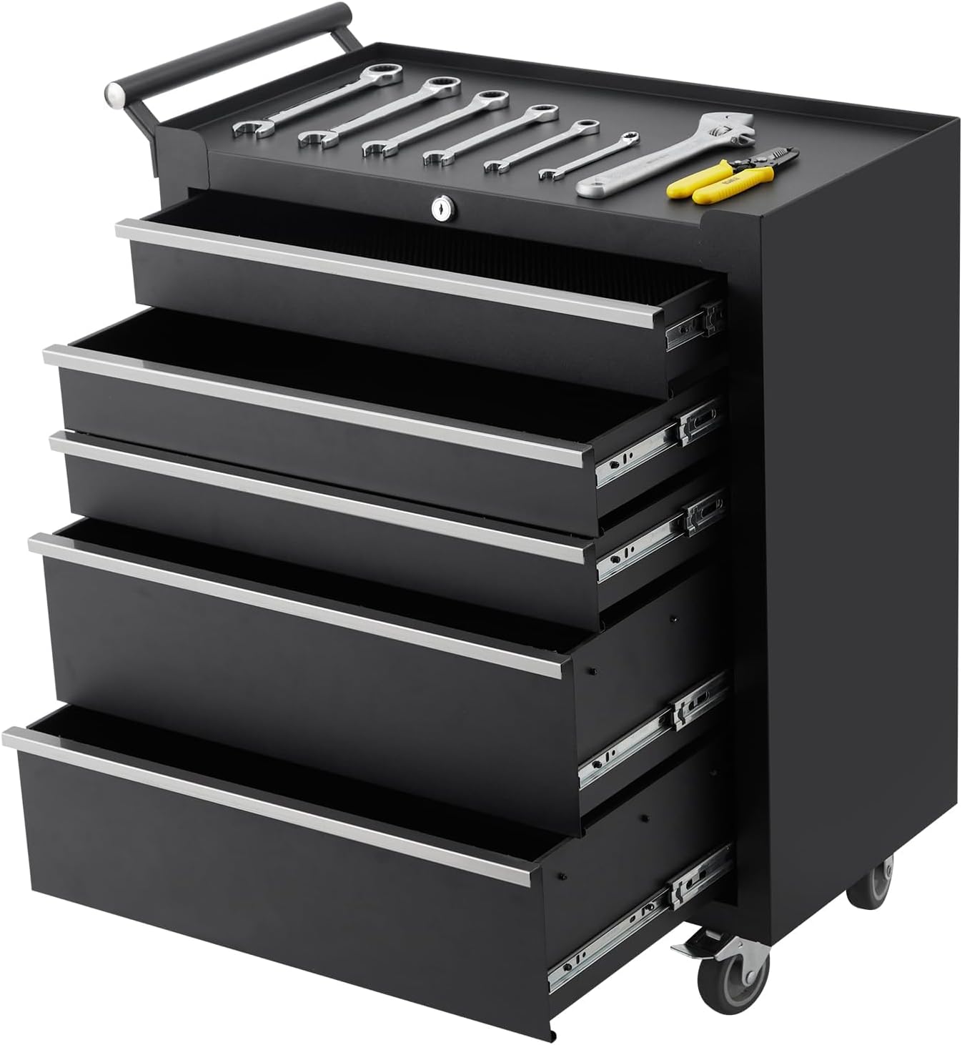 5-Drawer Tool Chest With Wheels, Rolling Tool Cart With Universal Wheels, Sliding Drawers and Protective Liner, Lockable Storage Cabinet for Garage, Workshop, Warehouse