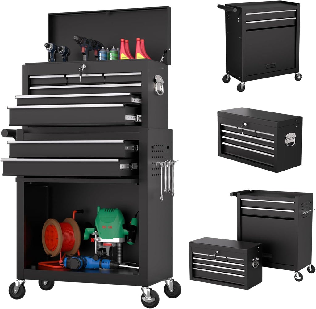 8-Drawer Tool Chest with Wheels,High Capacity Rolling Tool Box with Wheels,Locking Mechanical Tool Chest,Metal Tool Box for Garage Workshop (Black)