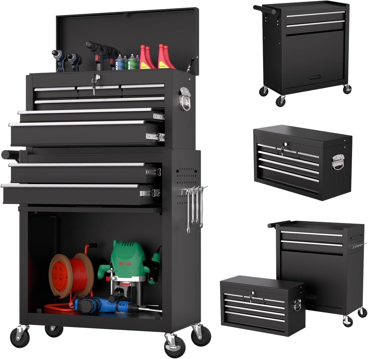 8-Drawer Tool Chest with Wheels,High Capacity Rolling Tool Box with Wheels,Locking Mechanical Tool Chest,Metal Tool Box for Garage Workshop (Black)