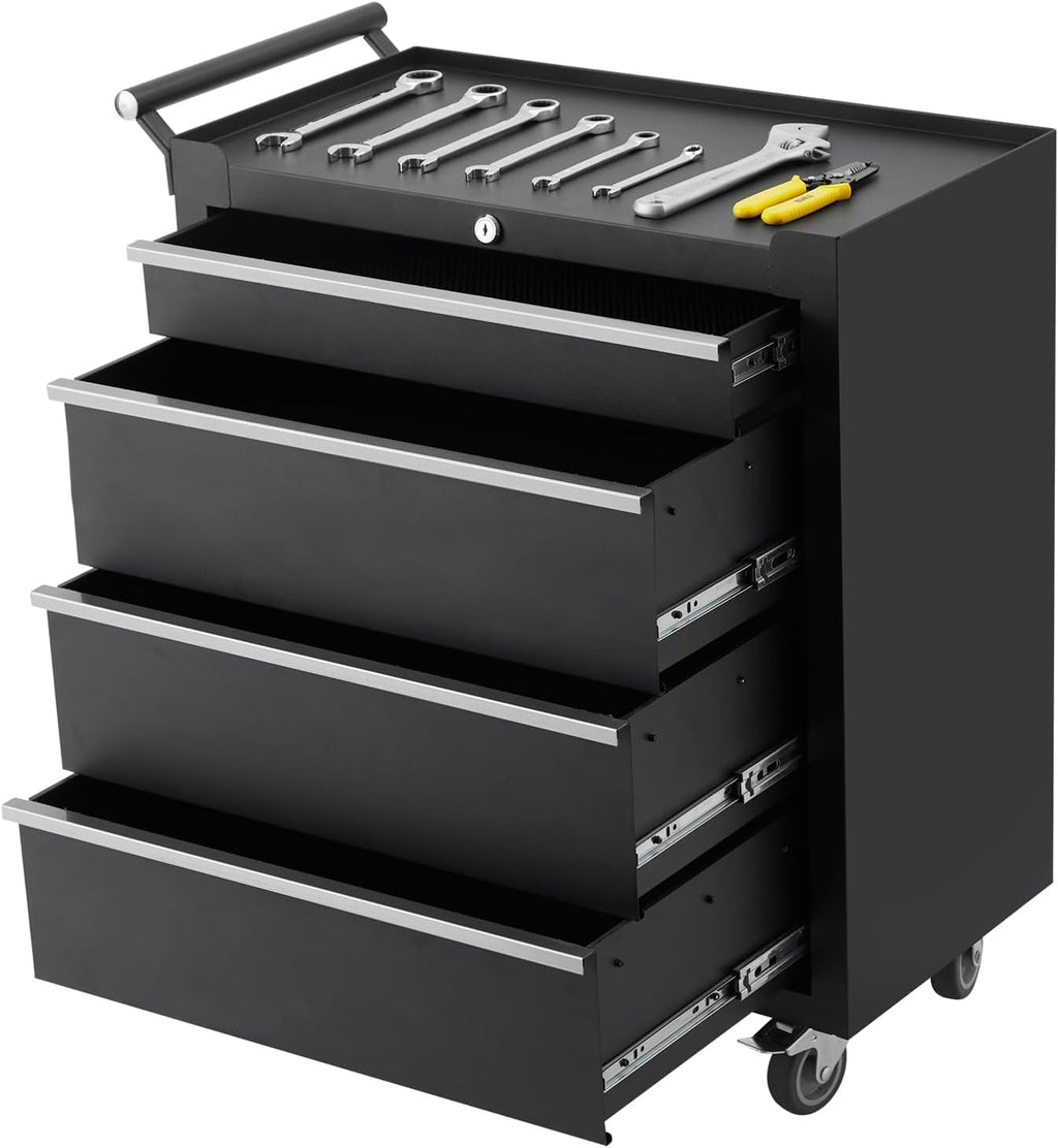 4-Drawer Tool Chest With Wheels, Rolling Tool Cart With Universal Wheels, Sliding Drawers and Protective Liner, Lockable Storage Cabinet for Garage, Workshop, Warehouse