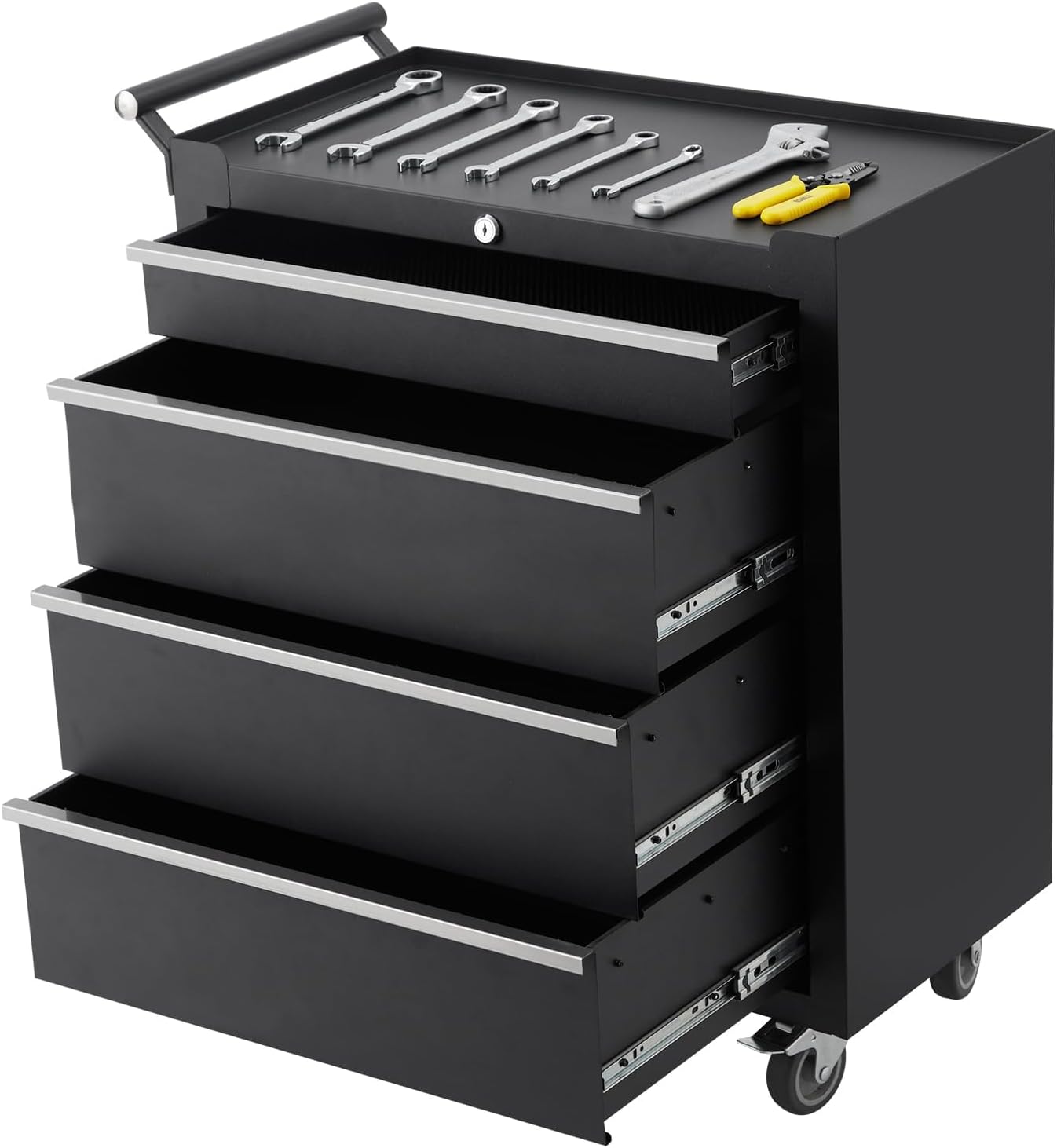 4-Drawer Tool Chest With Wheels, Rolling Tool Cart With Universal Wheels, Sliding Drawers and Protective Liner, Lockable Storage Cabinet for Garage, Workshop, Warehouse