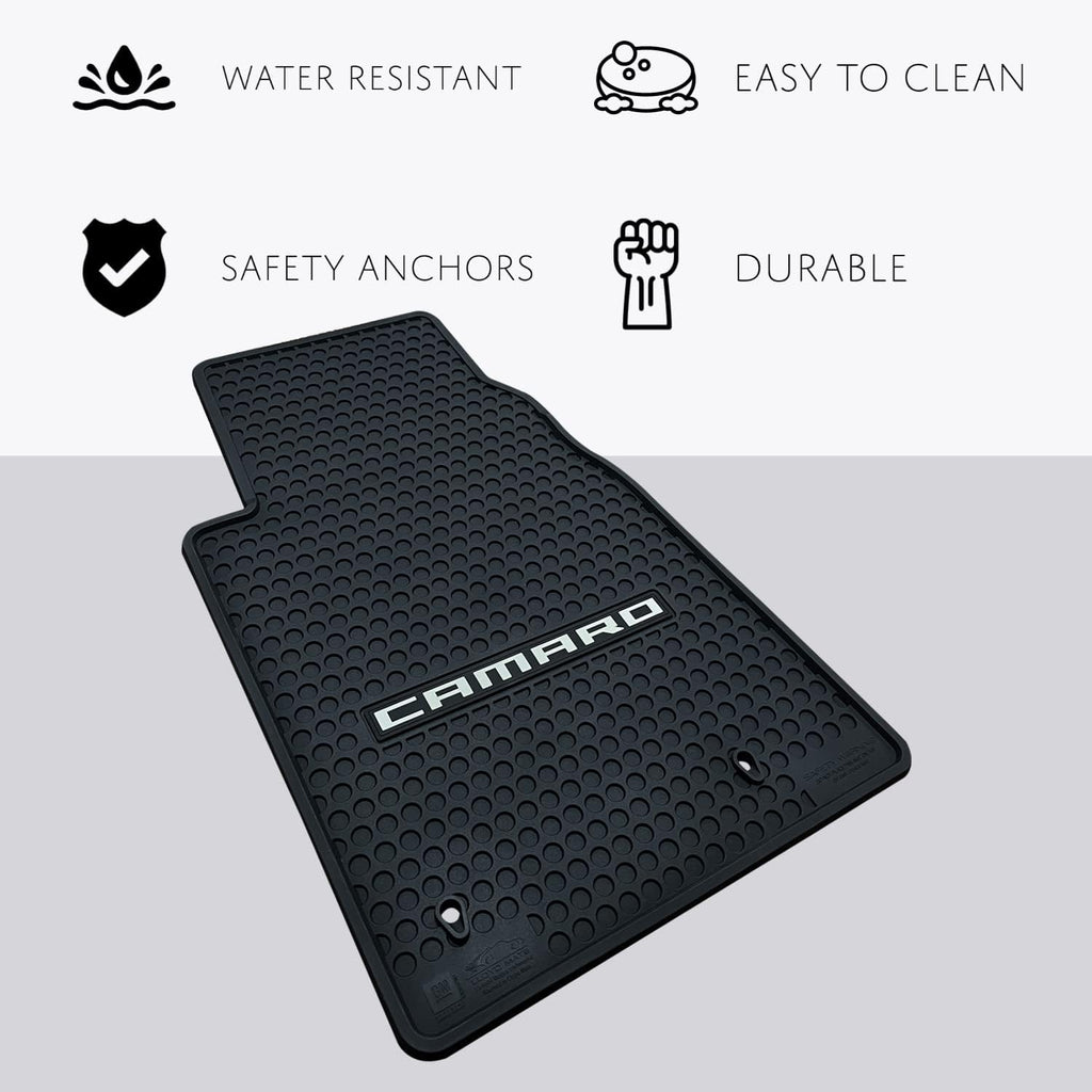 Lloyd Mats Custom-Fit All-Weather Rubber Floor Mats for Chevy Camaro 2010-2015 (2PC - Camaro Word, Black)