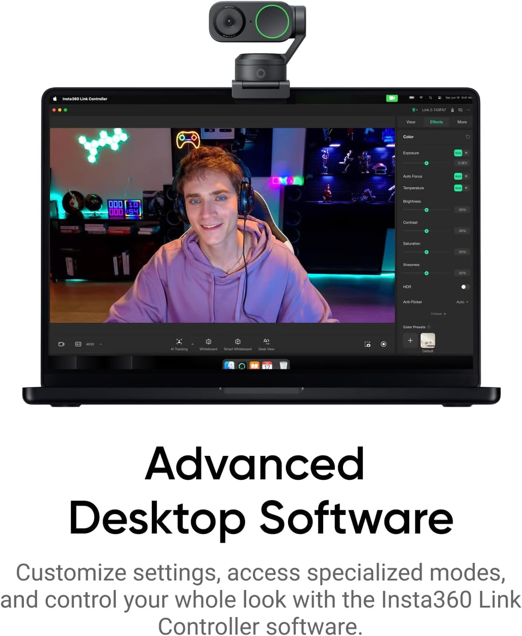 Insta360 Link 2 - PTZ 4K Webcam for PC/Mac, 1/2' Sensor, AI Tracking, HDR, AI Noise-Canceling Mic, Gesture Control for Streaming, Video Calls, Gaming, Works with Zoom, Teams, Twitch & More