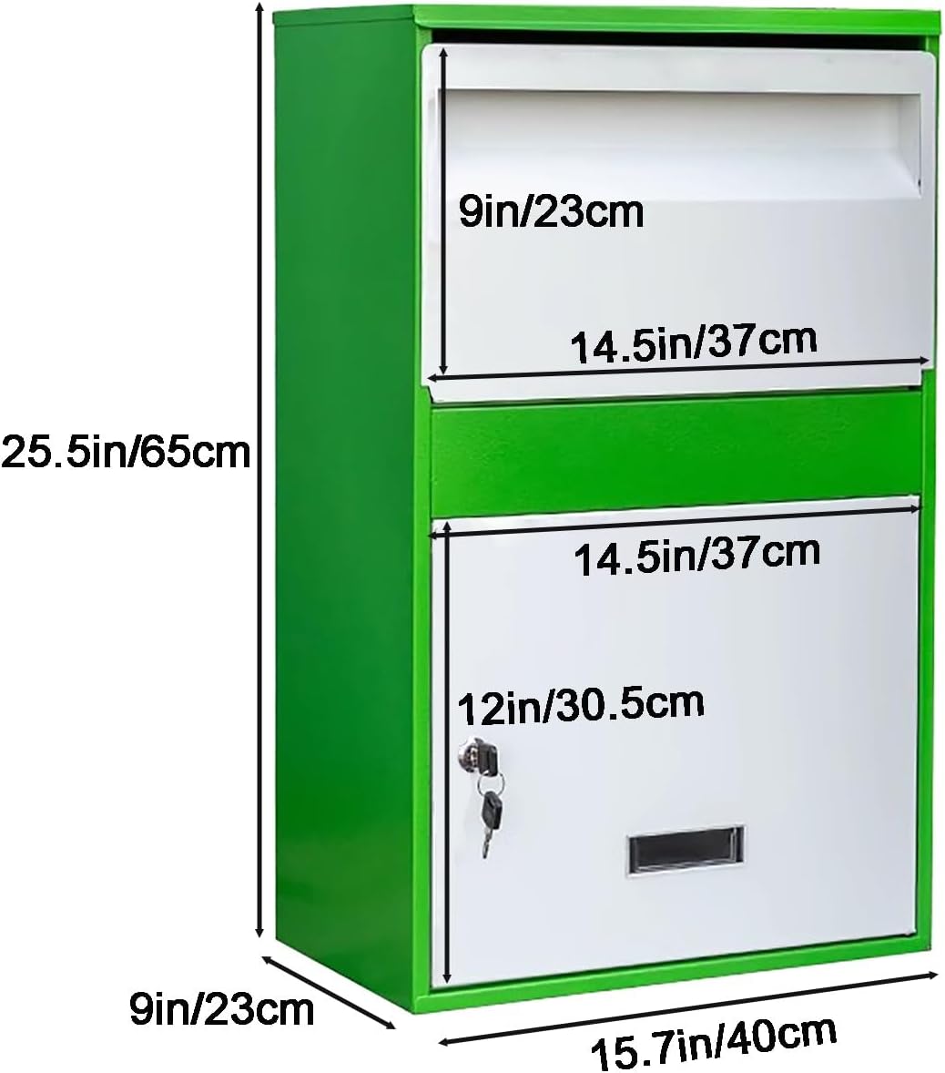 Mailboxes for Outside, Extra Large Capacity Modern Mailbox, Freestanding Mail Box for Packages, with Lockable Secure Storage(Green,25.5in/65cm)