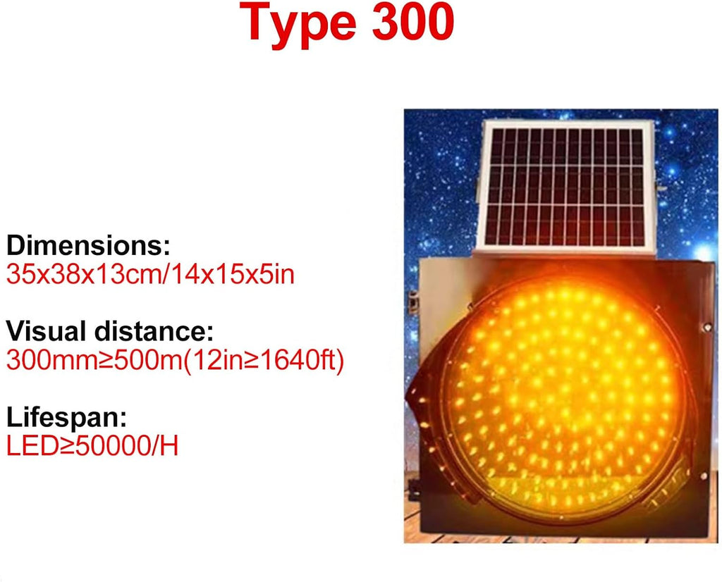 Solar Traffic Signal Light, IP65 Waterproof Flashing Warning Sign, Outdoor Road Safety Lamp for Intersections & Curves, 12in Yellow Emergency Light
