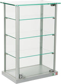 Small Curio Cabinet, Free Standing Glass Display Shelf, Adjustable, Aluminum (Silver Base)