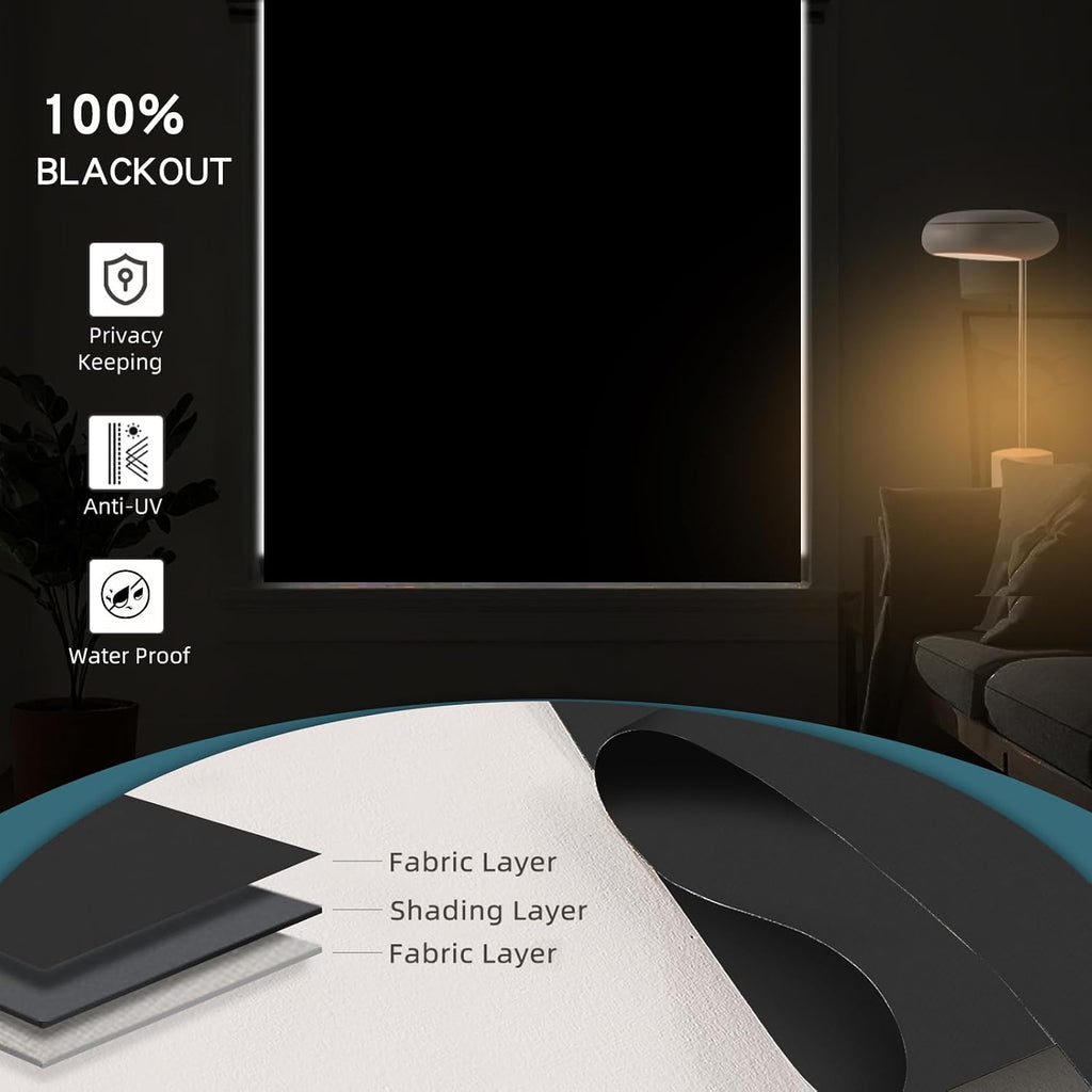 Motorized Shades,Smart Blinds with Remote,100% Blackout Roller Blinds,Work with Google Assistant,Homekit,Automatic Shades,Custom Widths from 16' to 110',Vinyl Black