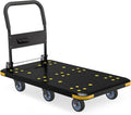 Heavy-Duty Foldable Platform Cart with 6 Wheels & 2000LB Capacity - 360° Swivel & Fixed Casters, Collapsible Push Cart Dolly Black Plastic Trolley, 5' Wheels, Spare Tire & Anti-Collision Corners