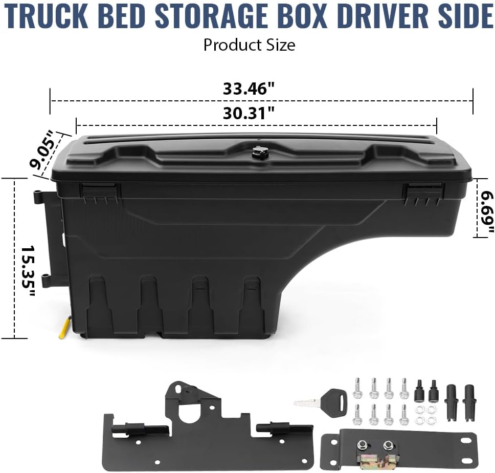 PIT66 Lockable Truck Bed Toolbox Compatible With Toyota Tacoma 2005-2021 Left Driver Side Truck Bed Storage Box Tool Box Drawer