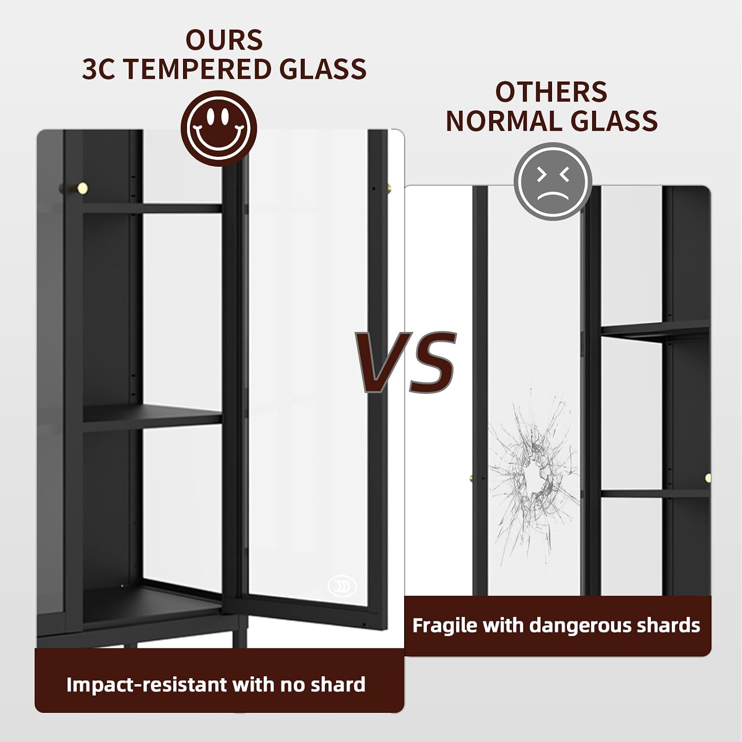 Metal Display Cabinet with Glass Doors, 66' Curio Cabinet with 3 Ajustable Shelves, Glass Display Case for Collectibles, Black Cabinets for Living Room