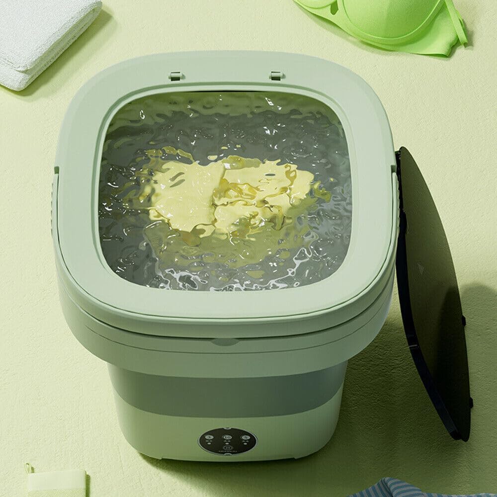 11L Mini Portable Folding Washing Machine, Large Capacity Foldable Washer, Mini Washer with Drain Basket Deep Cleaning of Underwear, Baby Clothes Suitable for Apartments, Dormitories, Hotels(Green)