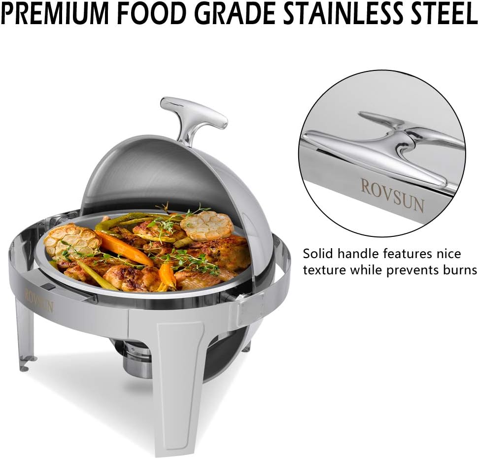 ROVSUN 2-Pack Roll Top Chafing Dish Buffet Set,6 Quart Full Size Pan Chafer, NSF Stainless Steel Round Set with Food Pan, Water Pan and Fuel Holders, for Wedding, Parties, Banquet, Catering Events
