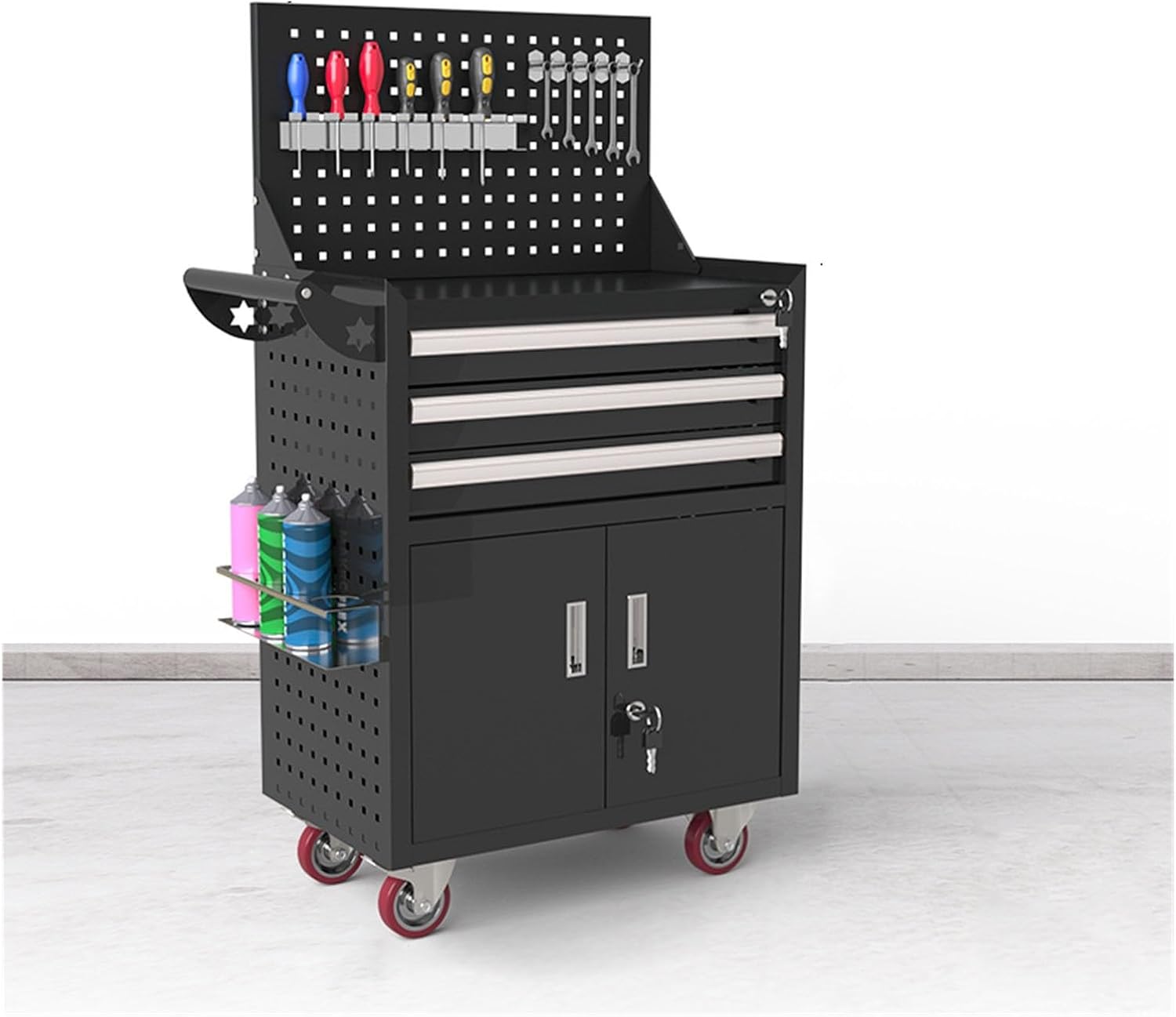Convenience Rolling Tool Chest with Wheels, Tool Storage Cabinet with 5 Drawer, Large Metal Tool Box Organizer with Lock, Tool Cart on Wheels Emergency Repairs(Black)