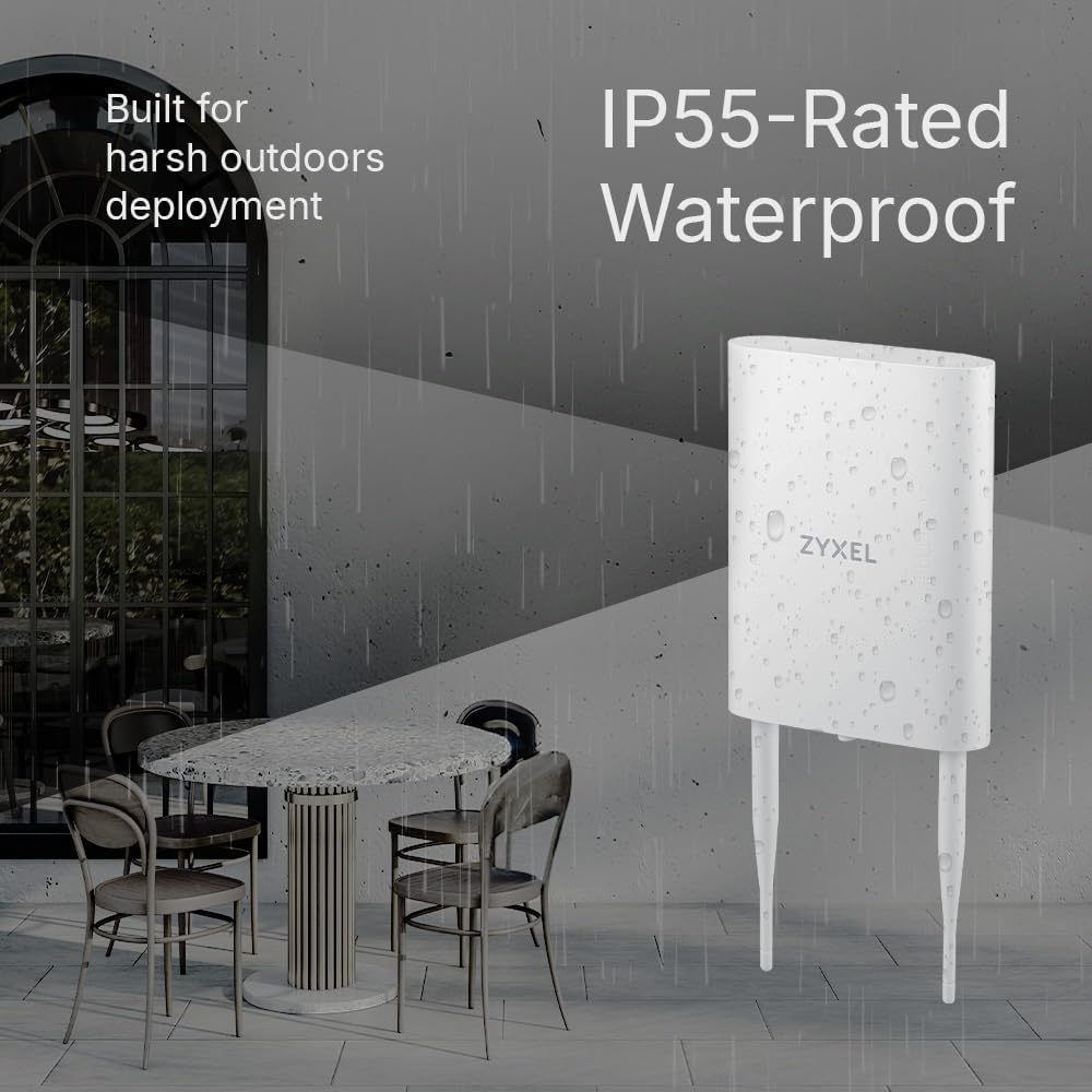 Zyxel WiFi 7 Wireless Access Point | BE5100 | Outdoor IP55 Protection | 2.5Gb 4-Stream Dual-Radio | Smart Mesh MLO | PoE Injector Included | Nebula App/Cloud or Standalone | TAA Compliant | NWA55BE