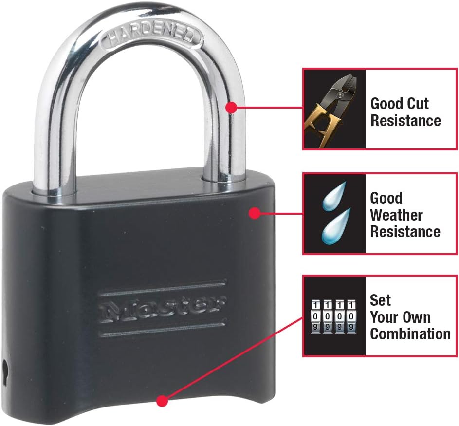 Master Lock Black Combination Padlock,Set Your Own Combo Lock,Weather Resistant Indoor and Outdoor Padlocks with Code for Gym Locker,Gate,Shed,178EC2,2 Count (Pack of 10)
