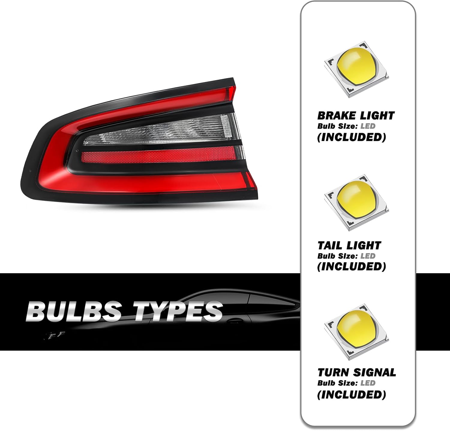 SOCKIR Outer LED Tail Lights Assembly Compatible with 2015-2023 Dodge Charger OE Replacement Taillights Brake Rear Light Driver and Passenger Sides
