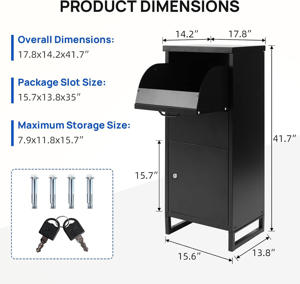 ALBAD Package Delivery Boxes with Lockable Secure Compartment, Anti-theft Baffle Parcel Drop Box, and Waterproof Design for Porch and Curbside Delivery (BLACK)