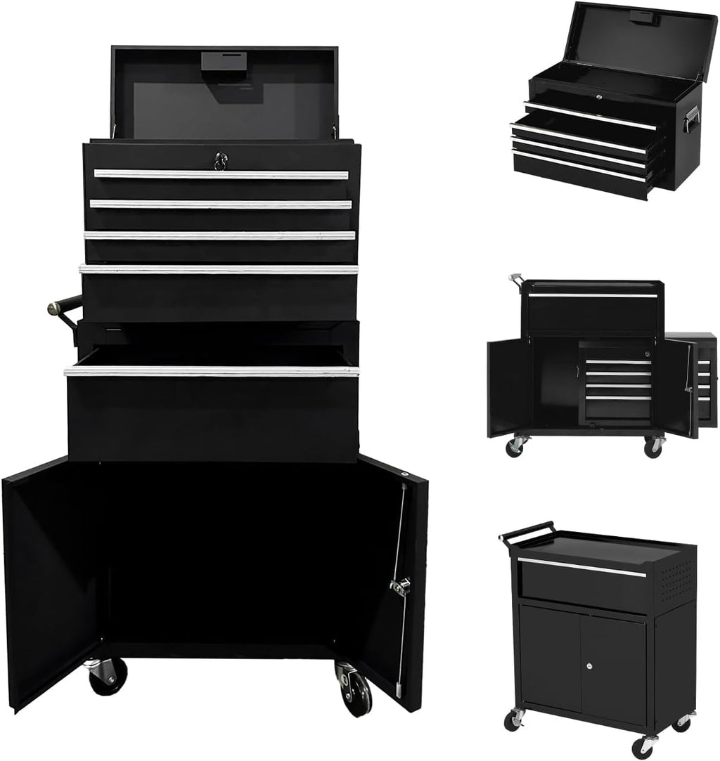5-Drawer Rolling Tool Chest with Wheels and Locking System, Portable Tool Cabinet for Garage, Workshop, Mechanic, Heavy Duty Tool Box with Drawers, Detachable Storage for Home and Shop, Black