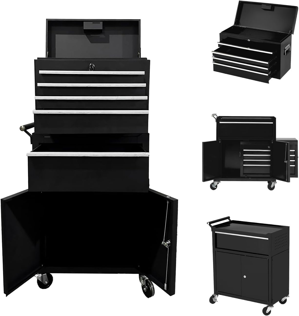 5-Drawer Rolling Tool Chest with Wheels and Locking System, Portable Tool Cabinet for Garage, Workshop, Mechanic, Heavy Duty Tool Box with Drawers, Detachable Storage for Home and Shop, Black