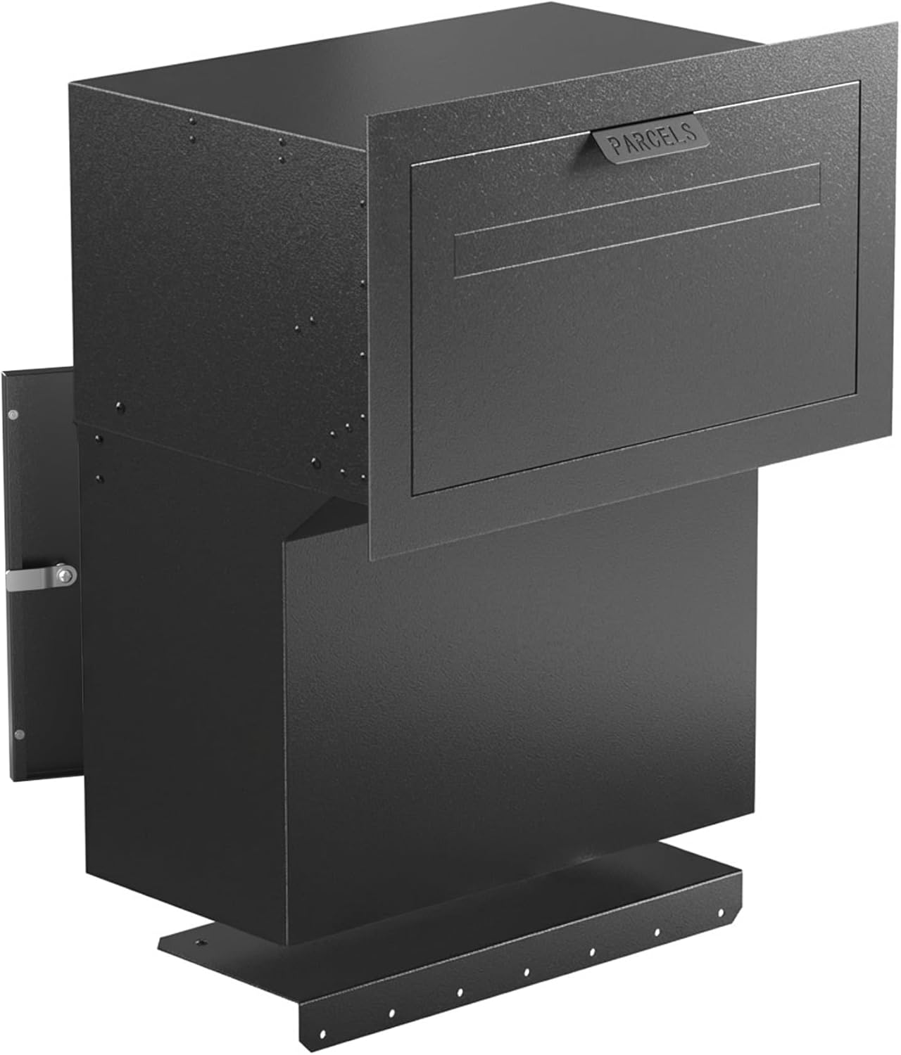 Large in-Fence Parcel Drop Box - Easy Assembly Through-the-Wall Package Delivery Box with Rear Access Door - Anti-Theft Locking Mailbox for Packages and Mail (Sleek Black Steel)