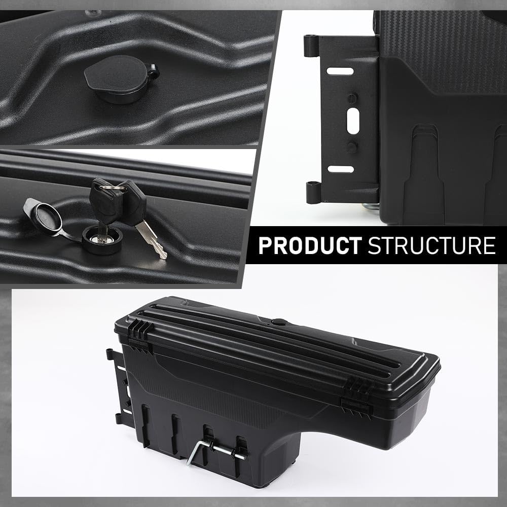 G-PLUS Truck Bed Storage Tool Box Right Passenger Side Compatible with Chevy Silverado/GMC Sierra 1500 2500 3500 1999 2000 2001 2002 2003 2004 2005 2006 2007 Black