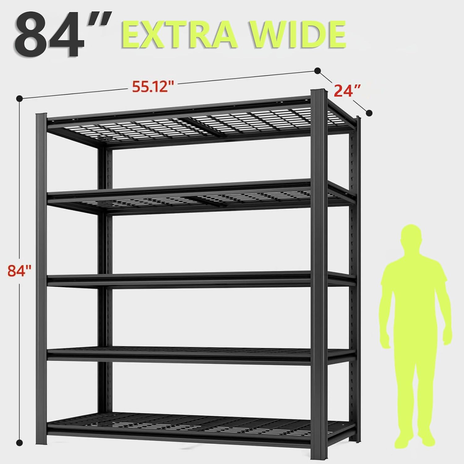 55.12' W Father&I 5-Shelf- Storage Rack Industrial Metal Adjustable Garage/Kitchen Shelves Heavy-Dudy Shelving Units Steel Organizer System for Basement/Shed, 84' H*55.12' W*24' D*, Black