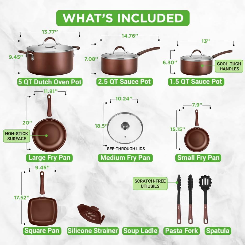NutriChef Kitchenware Pots & Pans Set – High-qualified Basic Kitchen Cookware Set, Non-Stick (20-Piece Set)