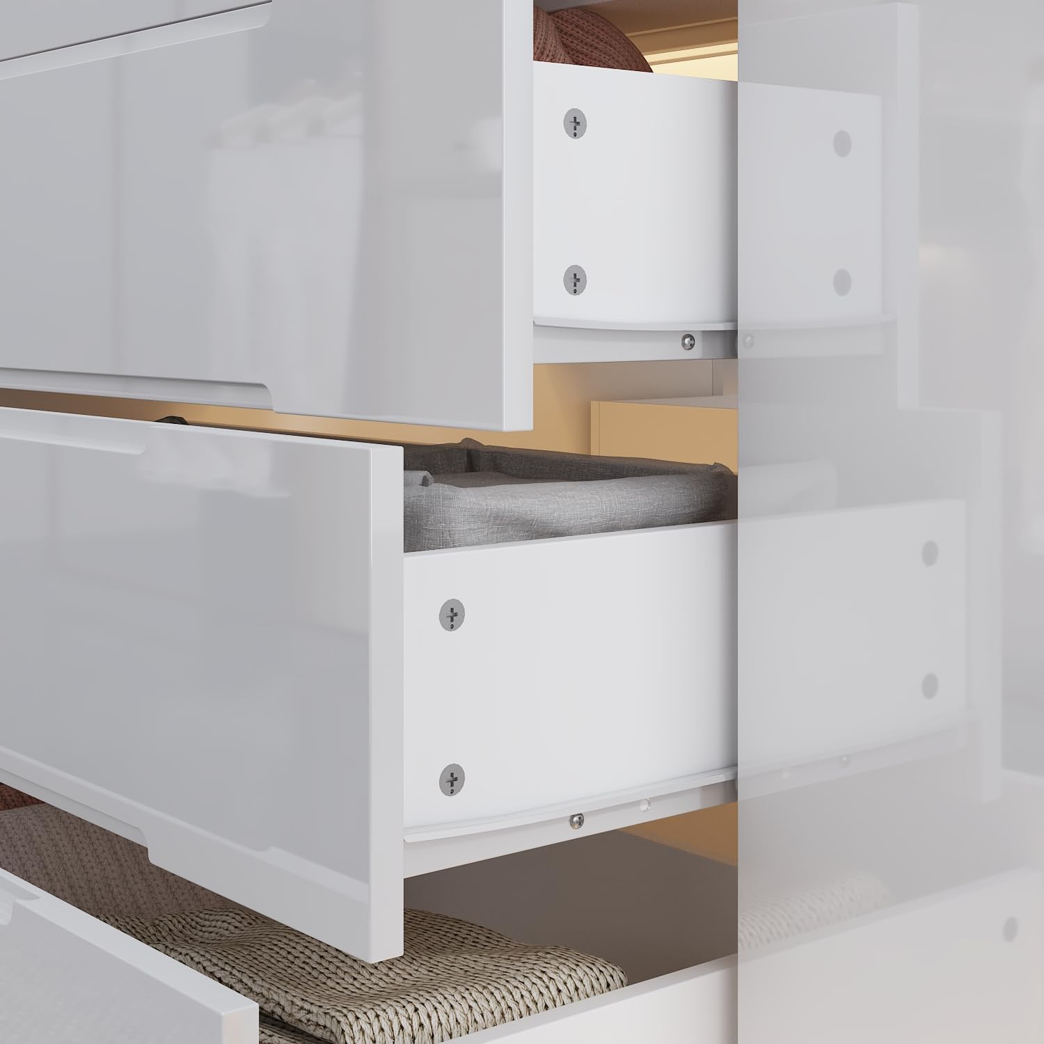 63' W Glass Display Cabinet Lighted, Walk in Closet Island for Retail, Jewelry Organizers Storage with 16 Drawers & LED Light, Collectibles Cabinet Showcase for Cloakroom Shop, Glossy White