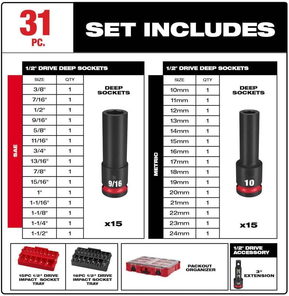 49-66-6806 for Milwaukee 1/2' Impact Duty Socket Packout Set - 31 PC, Red, Black