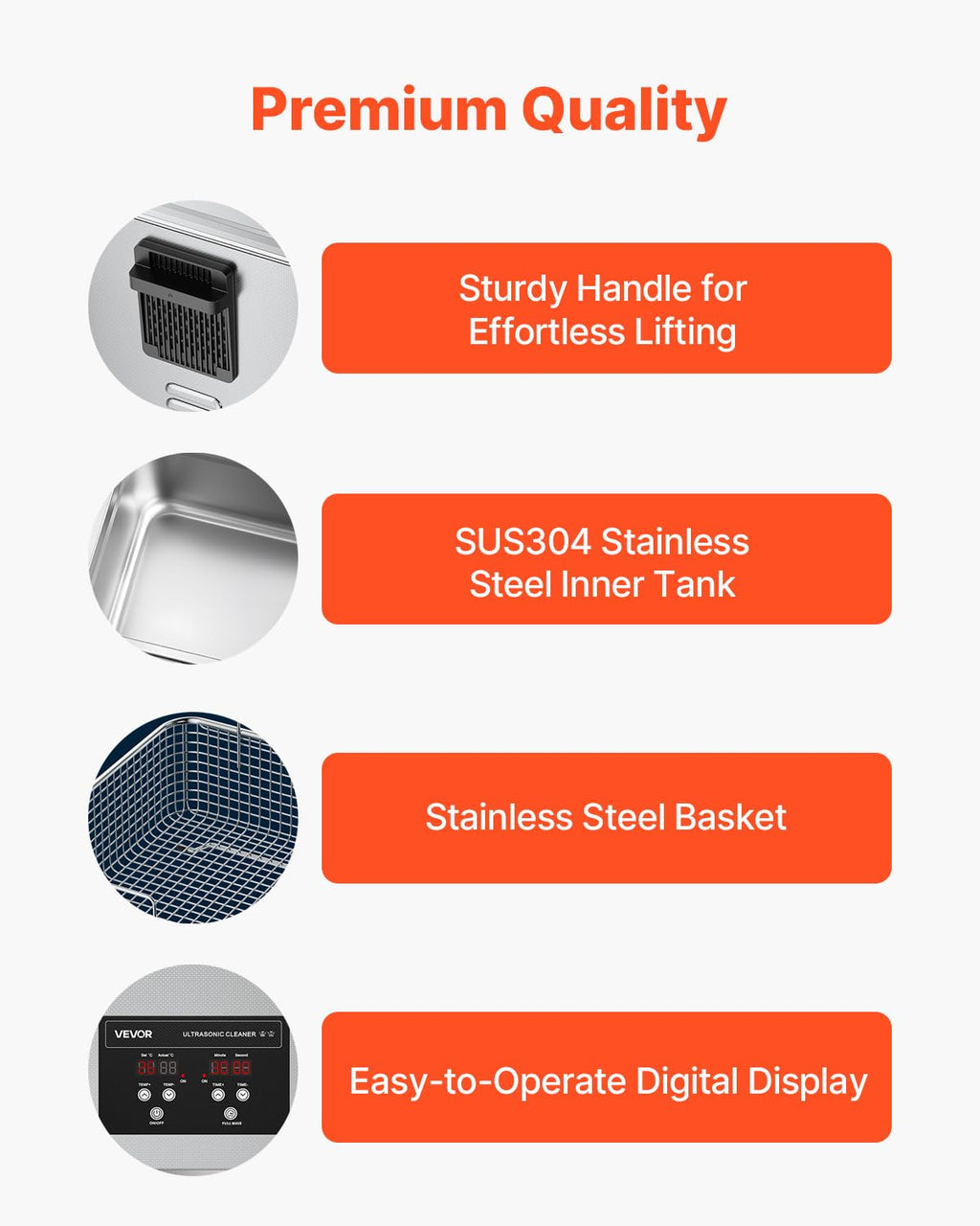 VEVOR 10L Ultrasonic Cleaner, Professional 180W Ultrasonic Cleaner Machine with Digital Display and Cleaning Basket, 40kHz Stainless Steel Cleaning Machine Ideal for Jewelry, Coins, Watches, Razors