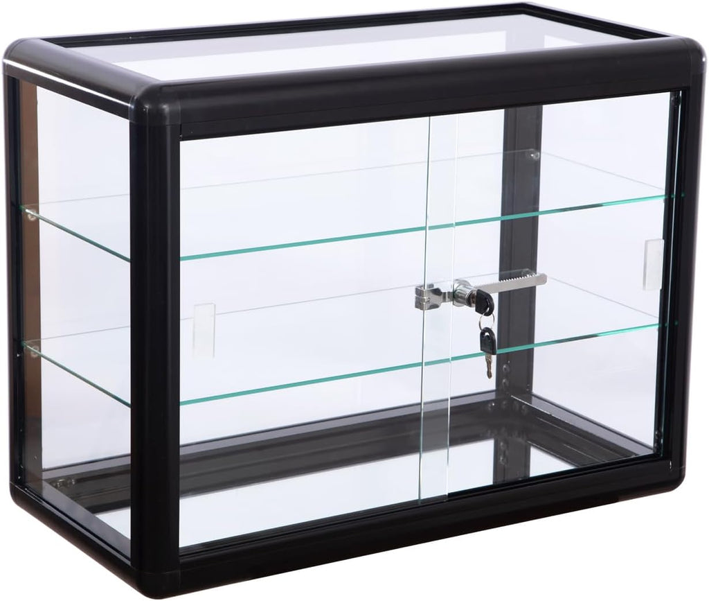 24' W x 18' H x 12' D Black Aluminum Tempered Glass Countertop Display Case - Durabletable Top Display Case,Clear Display Cabinet for Retail, Home & Office Use