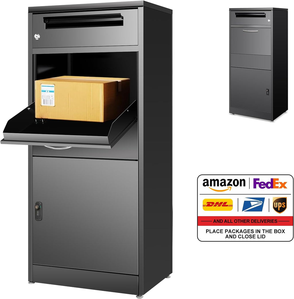 44.9IN Package Delivery Box for Outside, Ultra Large Mailbox, Automobile Steel Parcel Drop Box, Waterproof Anti-Theft for Home Business