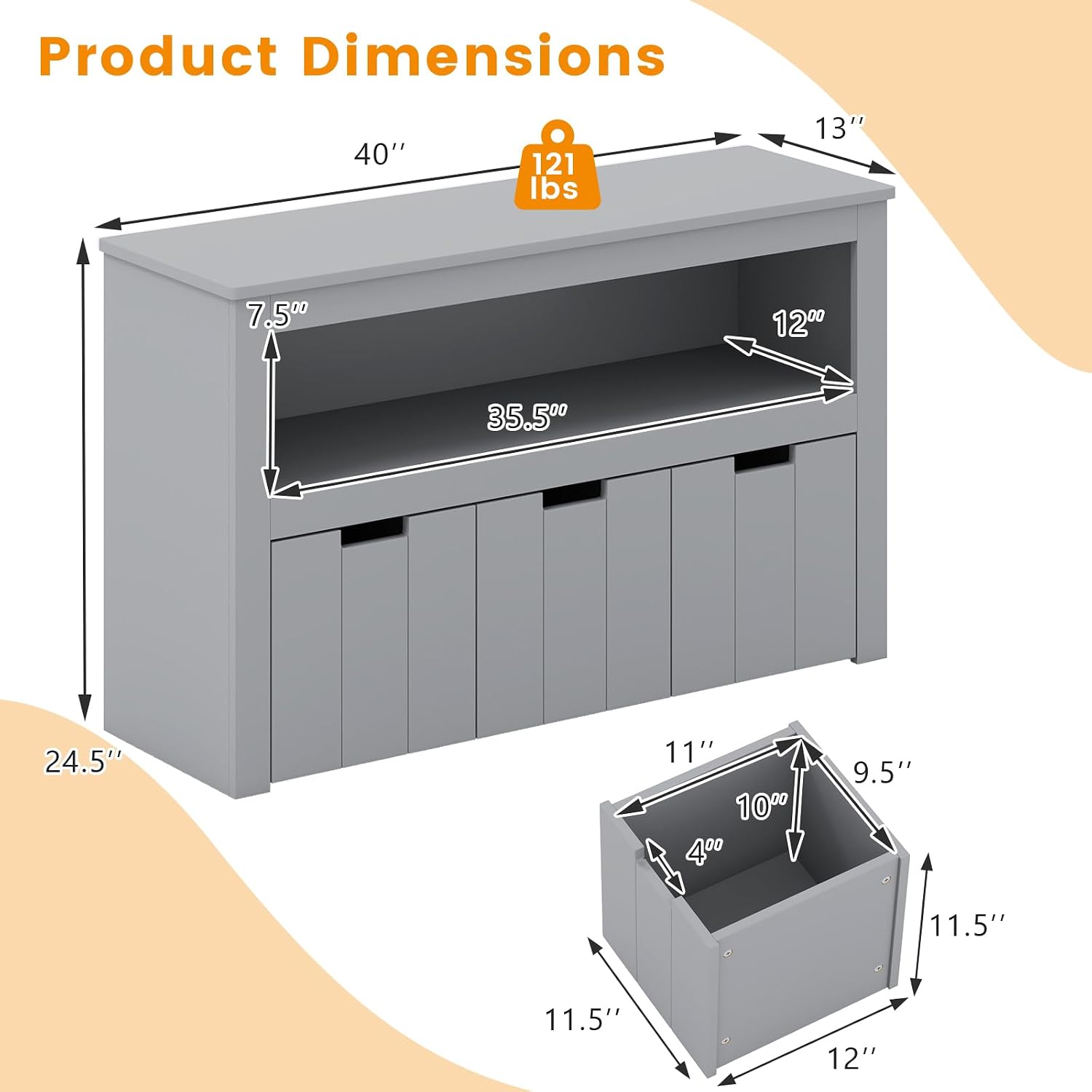 HONEY JOY Kids Toy Storage Organizer, Children Daycare Shelf, 3 Wooden Toy Box w/Wheels, Toddler Classroom Display Cabinet for Playroom, Nursery, Kindergarten (Gray)