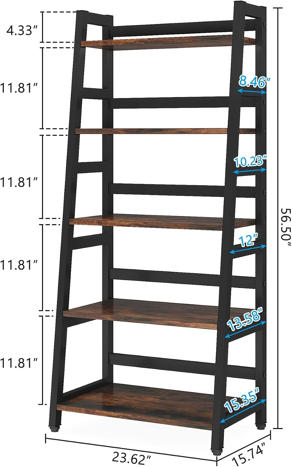 Tribesigns 5-Tier Bookshelf Industrial Bookcase, 5 Shelf Ladder Shelf Book Storage Shelf Organizer for Living Room, Home Office
