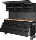 CHETTO C 72 Inch Tool Box Rolling Tool Chest 3 Upper Cabinets with 15 Storage Drawers Pegboard Large Toolbox with Wheels for Garage Warehouse Basement Home Pantry (Black)