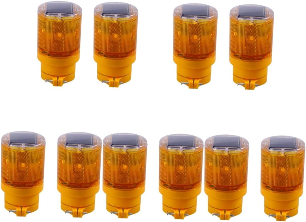 OUNONA 10pcs Solar Traffic Light Flashing Barricade Emergency Strobe Road Construction Beacon Lamp Orange Led for Vehicles Solar-powered Easy Installation