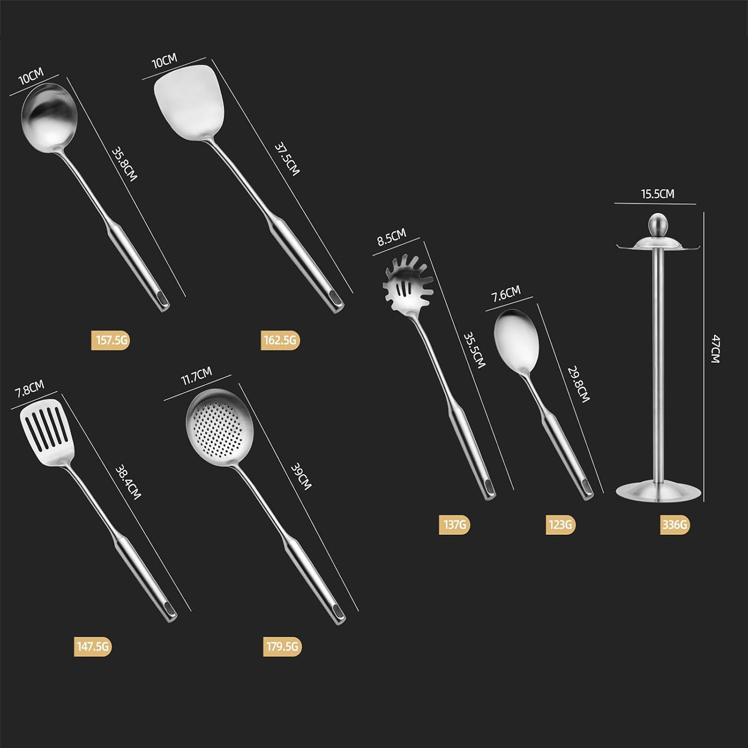 304 Stainless Steel Kitchen Utensils Set 7 Piece Stainless Steel Cooking Utensils Set with Utensil Holder Non Stick Non-Slip Heat-Resistant Handle BPA Free Dishwasher Safe