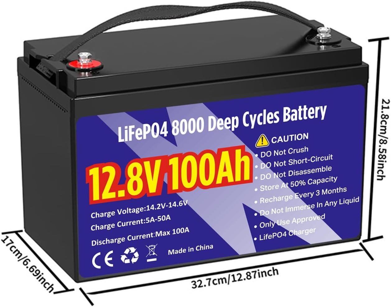 12V 100Ah LiFePO4 Lithium Battery, Group 31 1280Wh Lithium Iron Phosphate Battery 8000+ Deep Cycles Long Lifespan with Built-in BMS Low Temperature Battery for Trolling Motor, RVs, Solar System